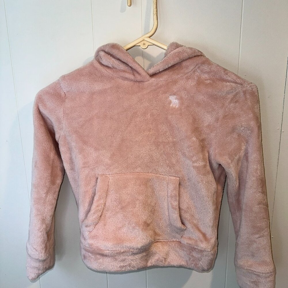 Abercrombie Kids Girls Plush Pink Hoodie Embroidered Logo - Size 7/8